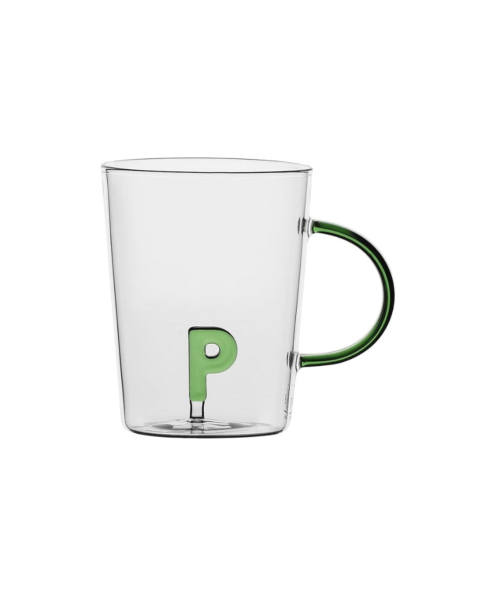 U10058122U00 - Allalettera Mug P - clear glass mug green handle