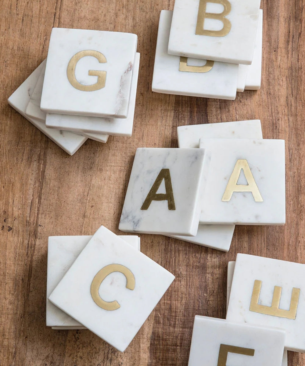 Verona Marble Monogram Coaster Letter C