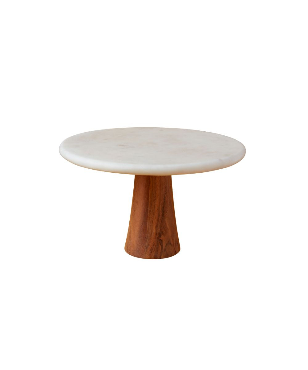White Marble & Wood Cake Stand