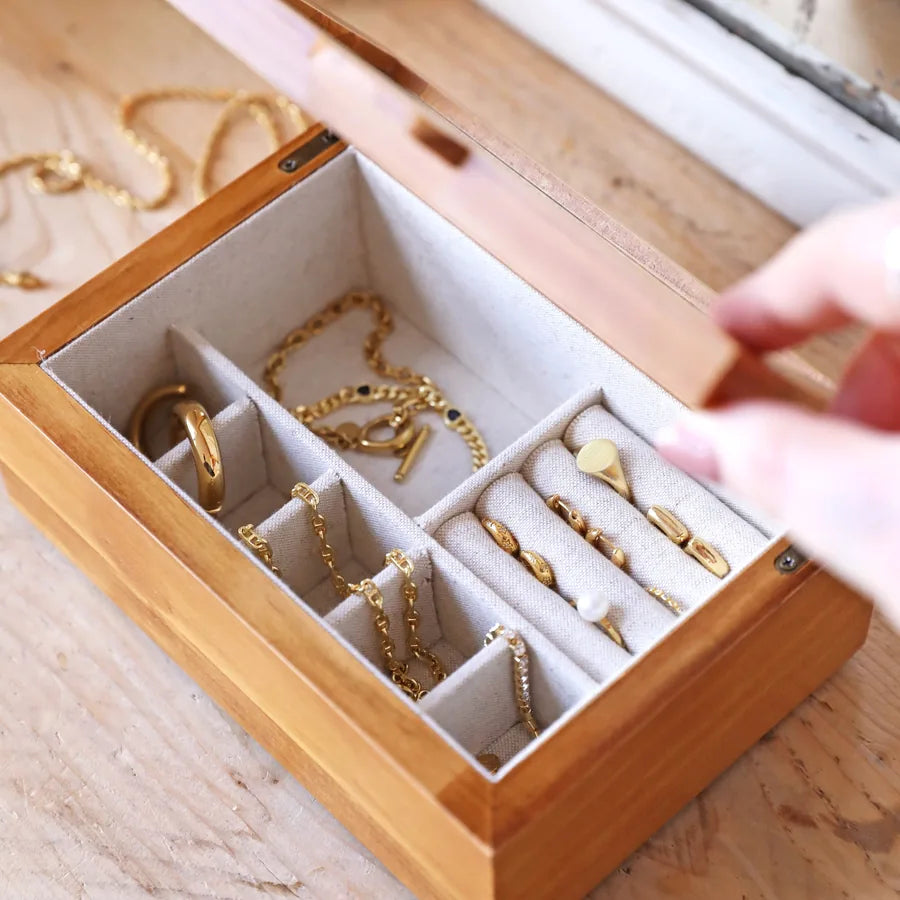 Lisa Angel Medium Glass Top Wooden Jewelry Box W- 18.5 cm H- 7.5 cm D- 12.7 cm