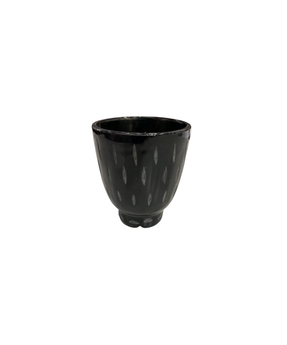 Tealight Black W/ Cutting Medium H:9 - black ceramic cup glossy finish