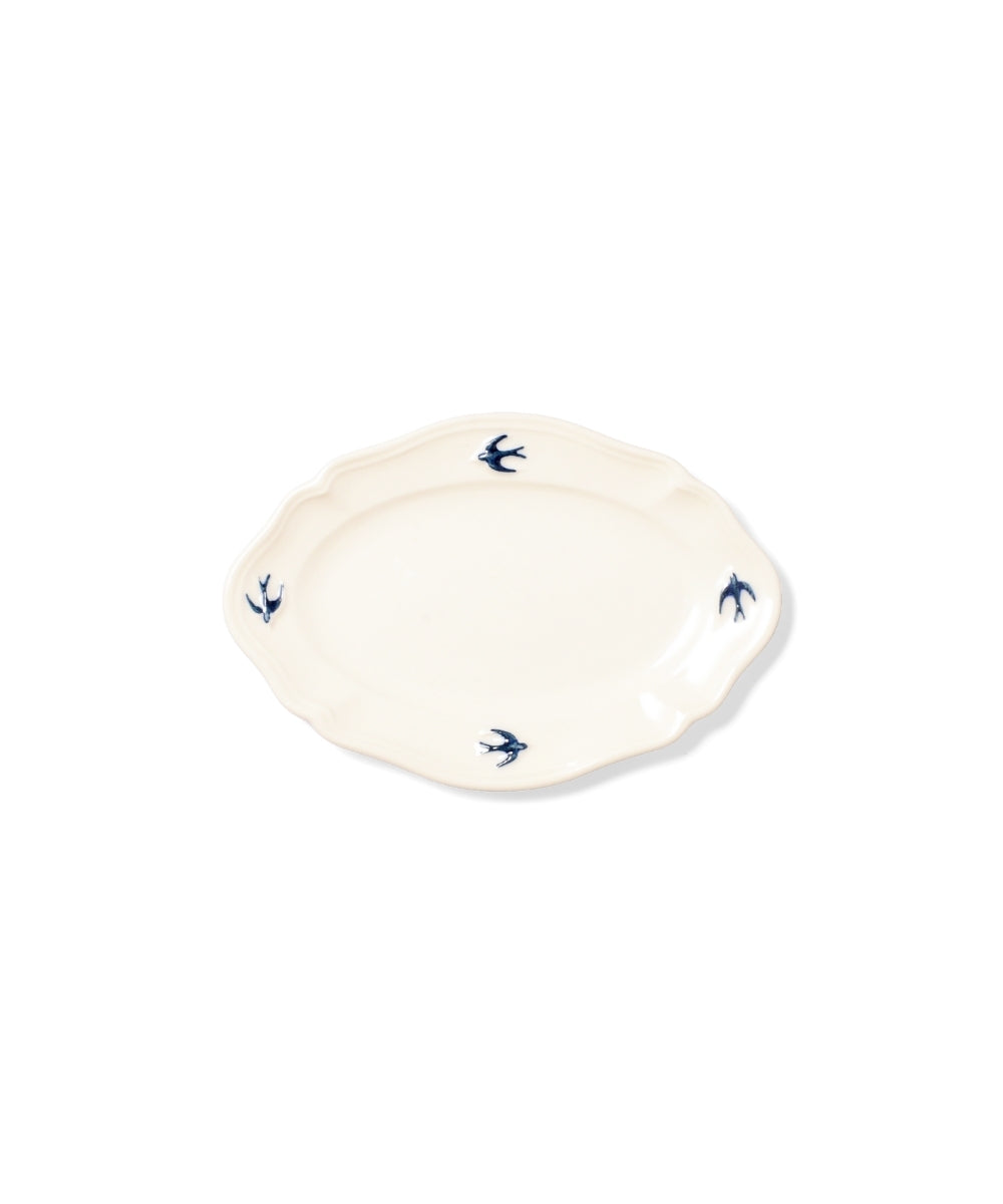 Early Bird Oval Plate S White & Blue (19 x 13 x 2 cm)