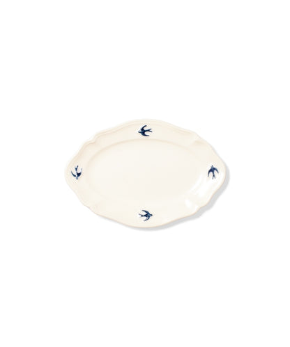 Early Bird Oval Plate S White & Blue (19 x 13 x 2 cm)