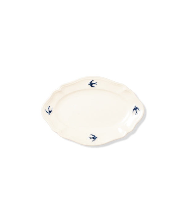 Early Bird Oval Plate S White & Blue (19 x 13 x 2 cm)