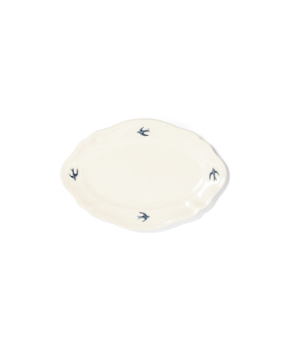 Early Bird Oval Plate L White & Blue (22 x 15 x 2 cm)