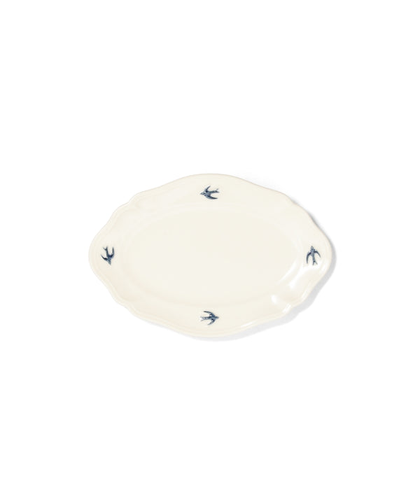 Early Bird Oval Plate L White & Blue (22 x 15 x 2 cm)
