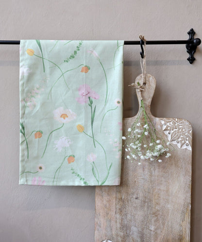 Aix Tea Towel w. Flowers L70/W50 cm Verte