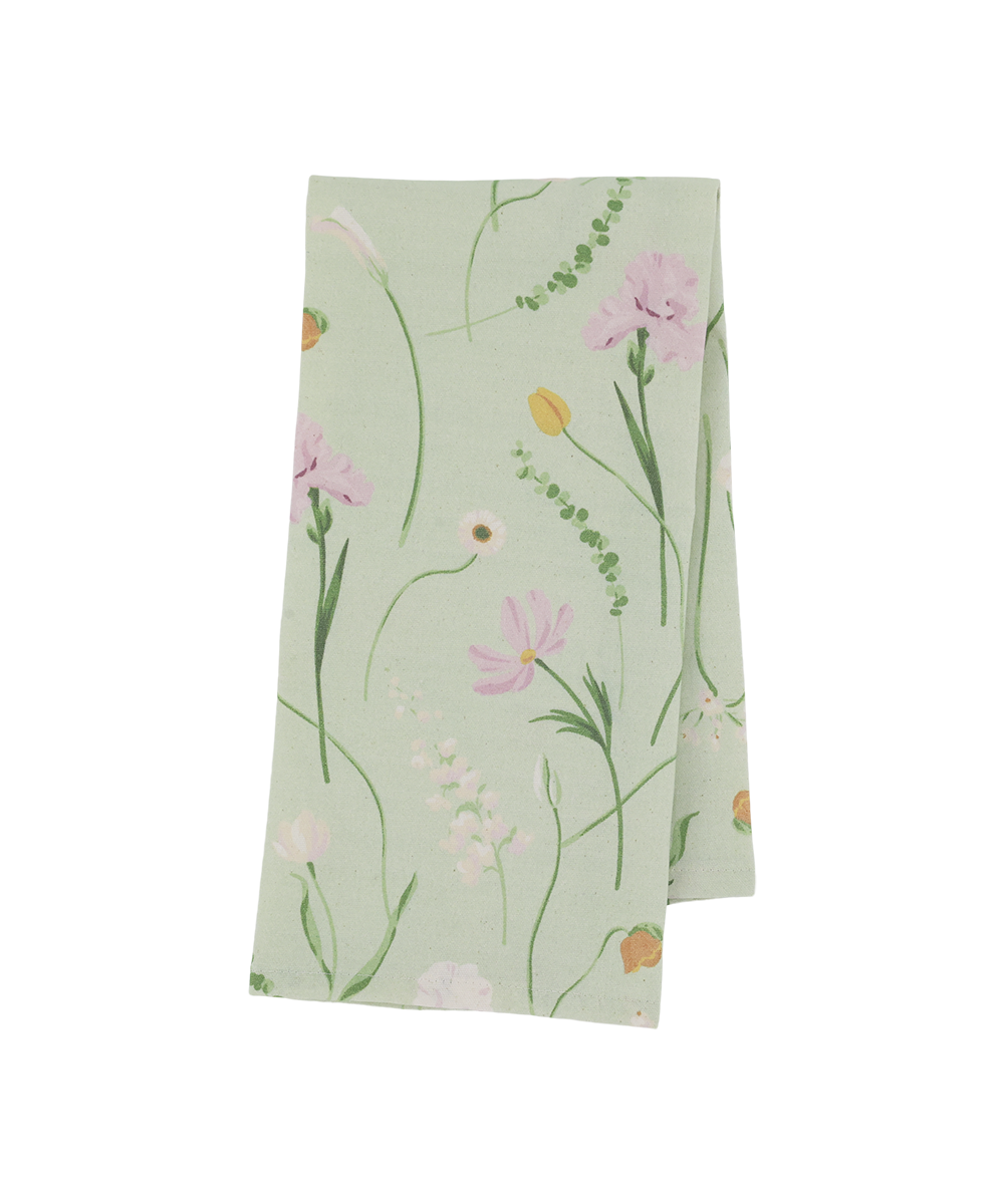 Aix Tea Towel w. Flowers L70/W50 cm Verte