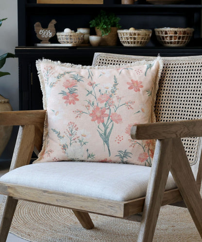Aix Pillowcase w. fringes & flower pattern L50/W50 cm rose