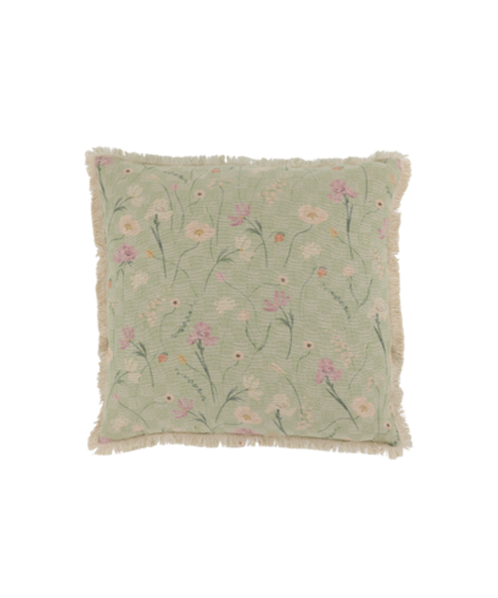 Aix Pillowcase w. fringes & flower pattern L50/W50 cm verte