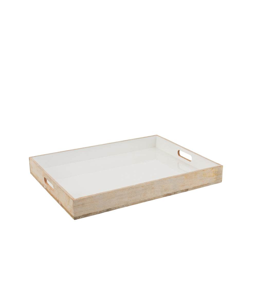 Tray Mango Wood - White / 66 X 50 X 8 Cm - rectangular wooden tray smooth white