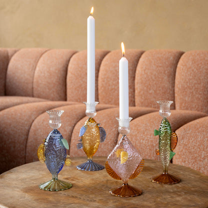 Klevering Candle Holder Fish Blue D- 8 cm H- 20.5 cm Glass