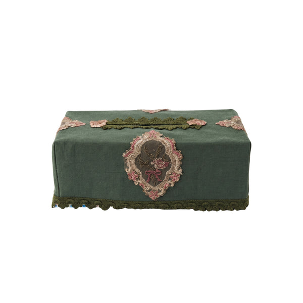 Kabale Tissue Box Cover in Linen Fabric L- 25 cm W- 12 cm Dark Green