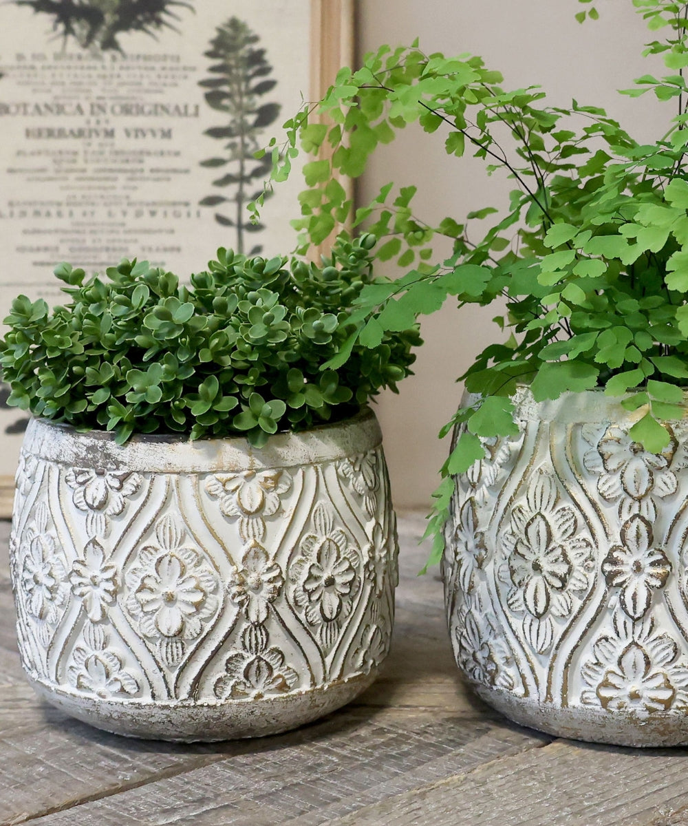 Vittel Planter w. golden pattern H14/D17 cm cream