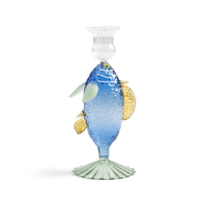 Klevering Candle Holder Fish Blue D- 8 cm H- 20.5 cm Glass