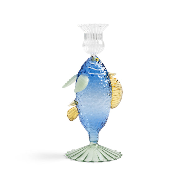 Klevering Candle Holder Fish Blue D- 8 cm H- 20.5 cm Glass