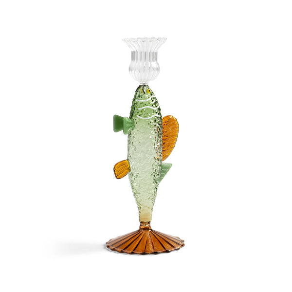 Klevering Candle Holder Fish Green D- 8 cm H- 20.5 cm Glass