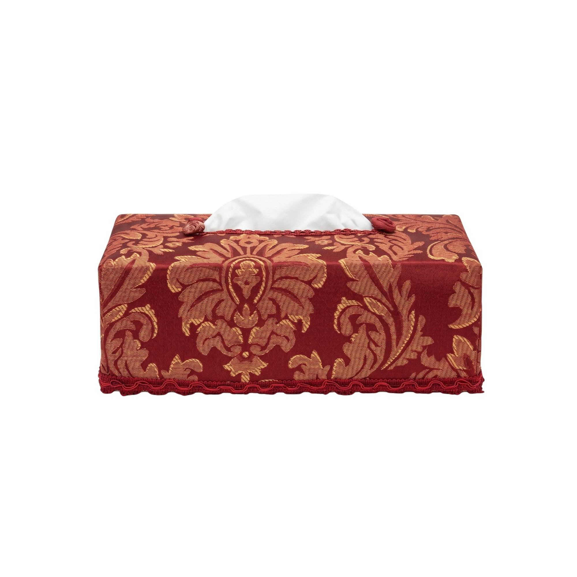 Kabale Tissue Box Cover in Linen Fabric L- 25 cm W- 12 cm Red Damask