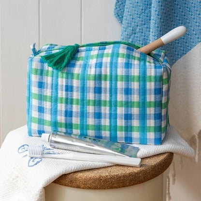 Rex London Quilted wash bag - Blue Gingham L- 25 cm W- 12 cm H- 15 cm