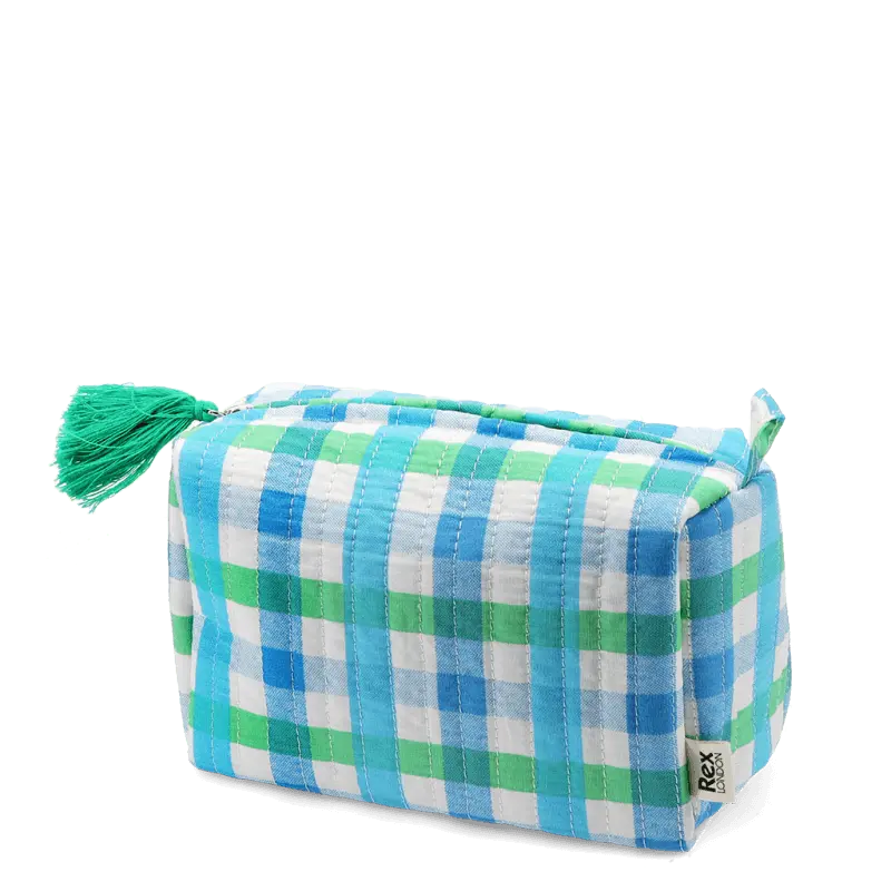 Rex London Quilted makeup bag - Blue Gingham L- 16 cm W- 8 cm H- 10 cm