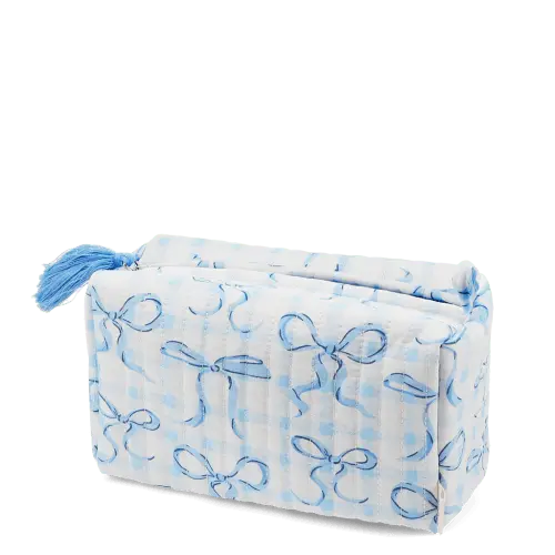 Rex London Quilted makeup bag - Blue Bows L- 16 cm W- 8 cm H- 10 cm