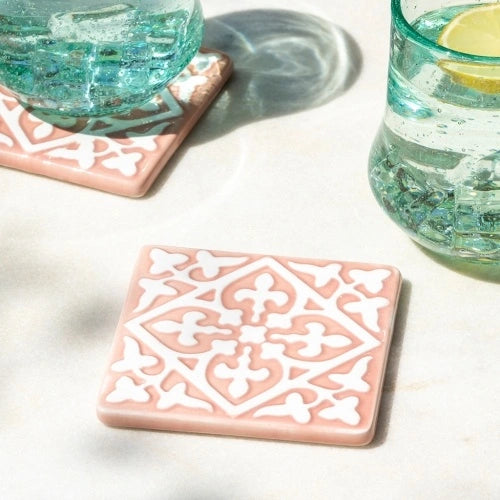 Rex London Ceramic tile coasters (set of 2) - Pink L- 9.4 cm W- 9.4 cm H- 0.8 cm