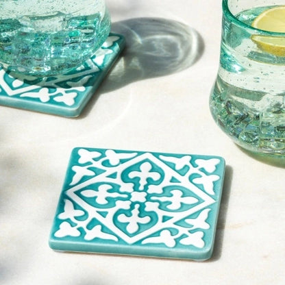 Rex London Ceramic tile coasters (set of 2) - Turquoise L- 9.4 cm W- 9.4 cm H- 0.8 cm