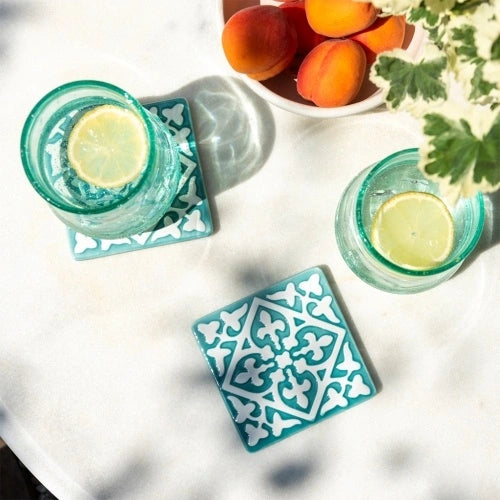 Rex London Ceramic tile coasters (set of 2) - Turquoise L- 9.4 cm W- 9.4 cm H- 0.8 cm
