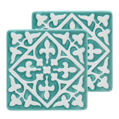 Rex London Ceramic tile coasters (set of 2) - Turquoise L- 9.4 cm W- 9.4 cm H- 0.8 cm