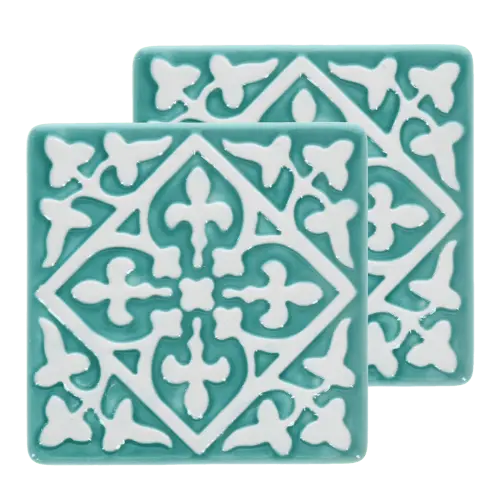 Rex London Ceramic tile coasters (set of 2) - Turquoise L- 9.4 cm W- 9.4 cm H- 0.8 cm