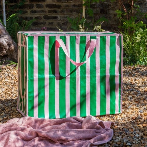 Rex London Jumbo storage bag - Pink with green stripe L- 58 cm W- 28 cm H- 48 cm