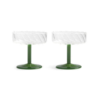 Klevering Coupe Twirl Dark Green Set Of 2 D- 11 cm H- 11.5 cm Glass