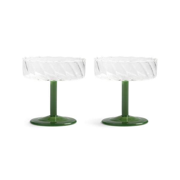 Klevering Coupe Twirl Dark Green Set Of 2 D- 11 cm H- 11.5 cm Glass