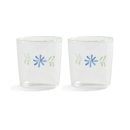 Klevering Glass Flora Blue Set Of 2 D- 8.5 cm Capacity 300 ml