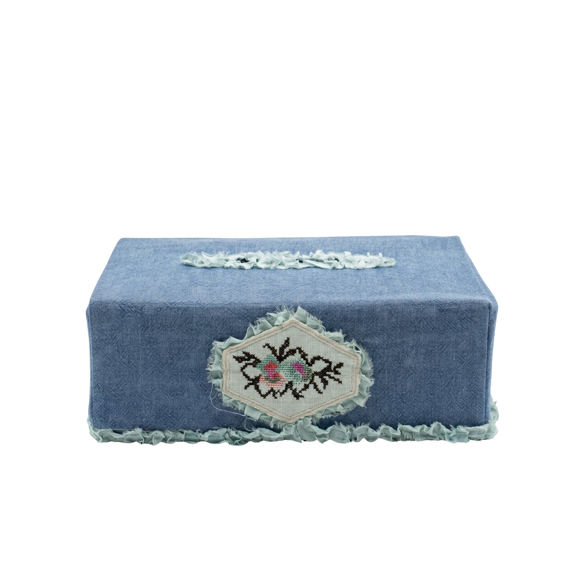 Kabale Tissue Box Cover in Linen Fabric L- 25 cm W- 12 cm Denim Blue