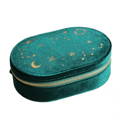 Lisa Angel Teal Starry night printed velvet Oval jewelry case L- 14.5 cm W- 9.5 cm H- 4.5 cm