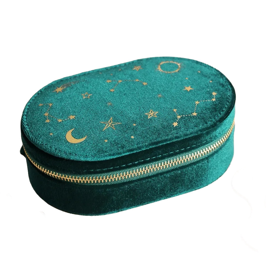Lisa Angel Teal Starry night printed velvet Oval jewelry case L- 14.5 cm W- 9.5 cm H- 4.5 cm