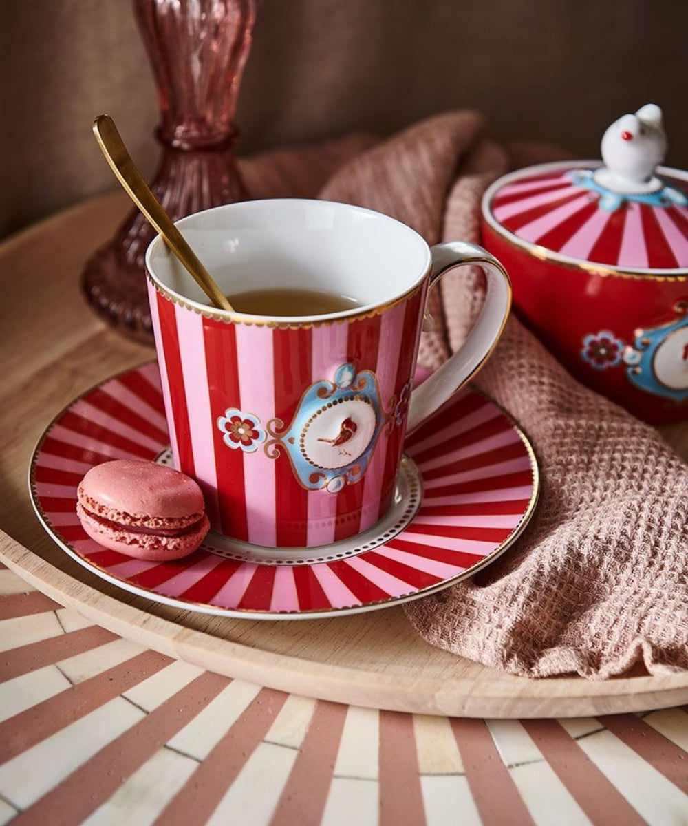 Mug Love Birds Medallion Stripes Red Pink (250 ml)