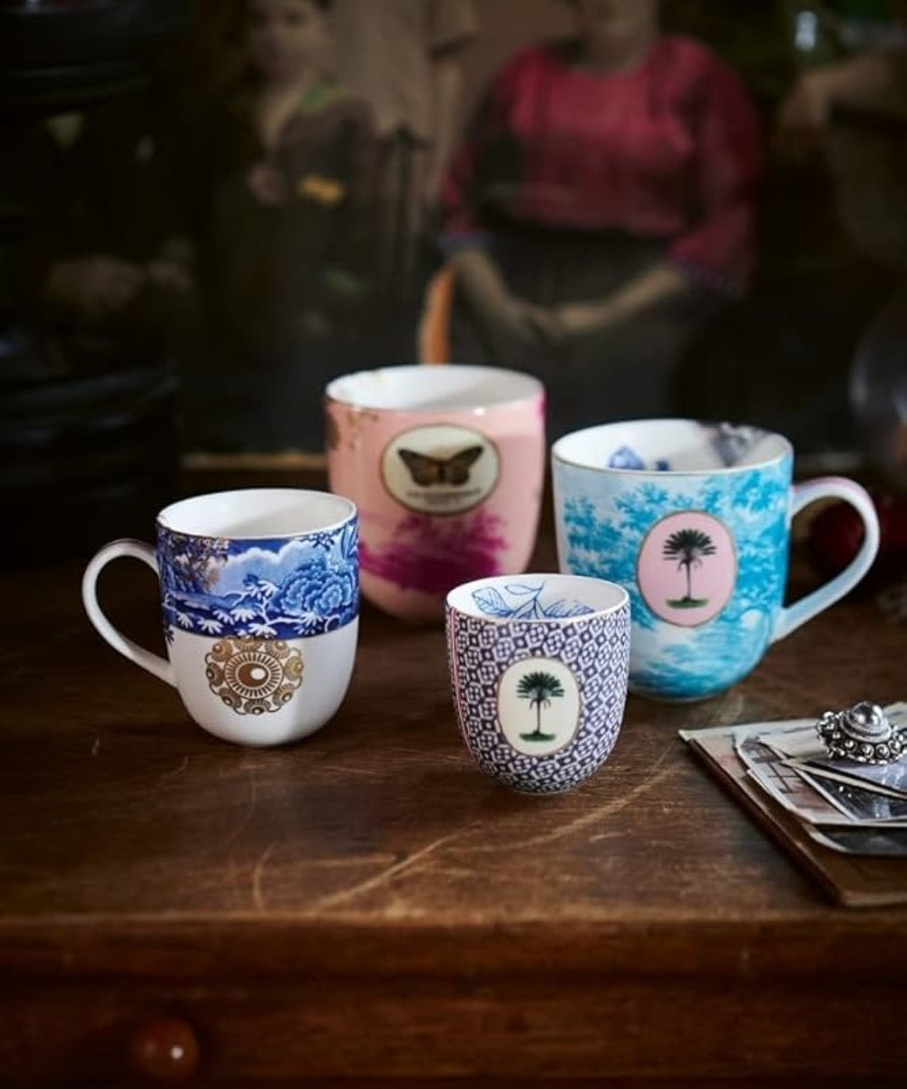 Mug Large Without Ear Heritage Painted Pink (300 ml) - four ceramic mugs distinct decorative