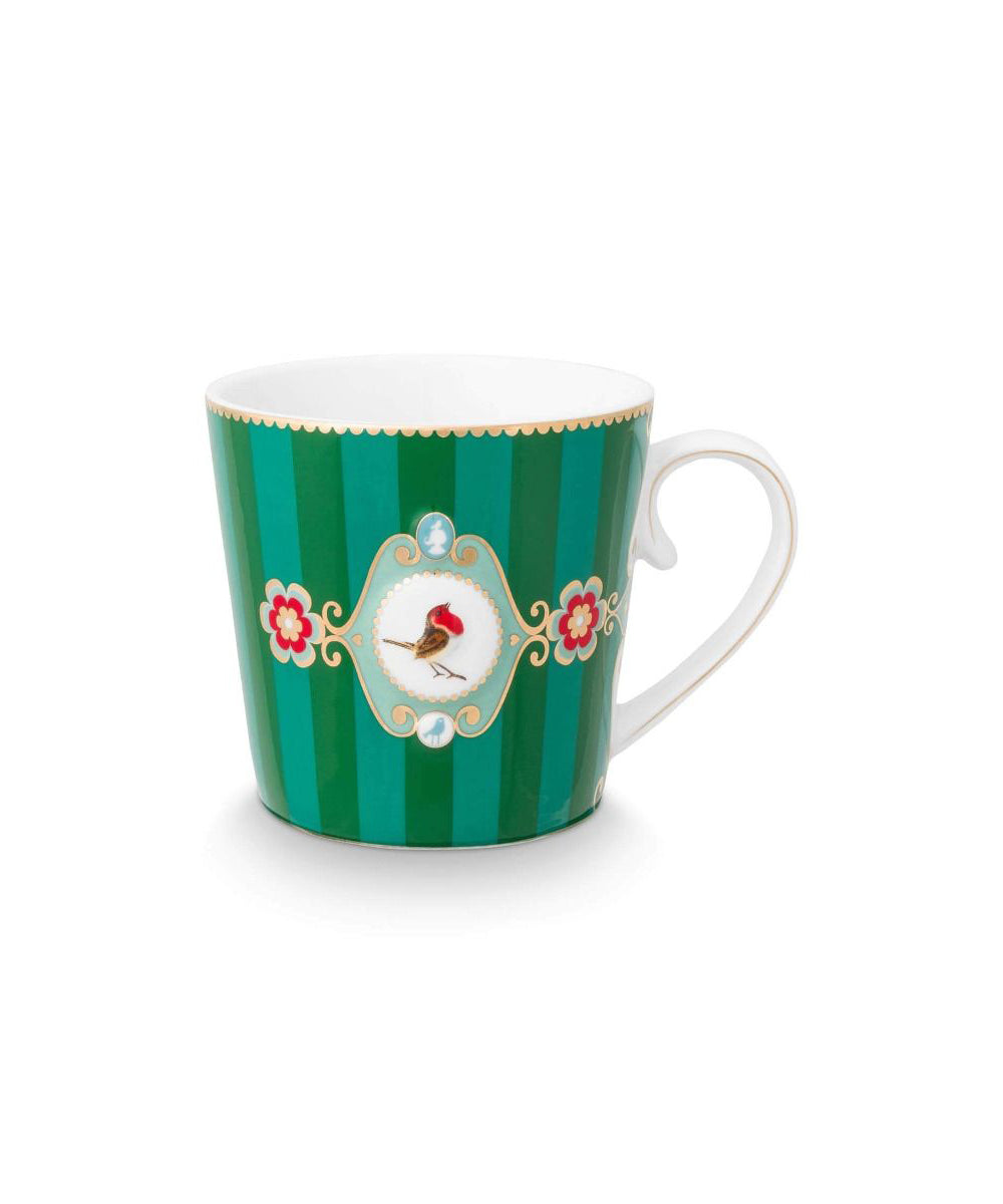 Mug Love Birds Medallion Stripes Emerald Green (250 ml)