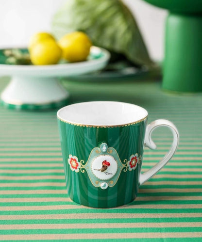 Mug Love Birds Medallion Stripes Emerald Green (250 ml)