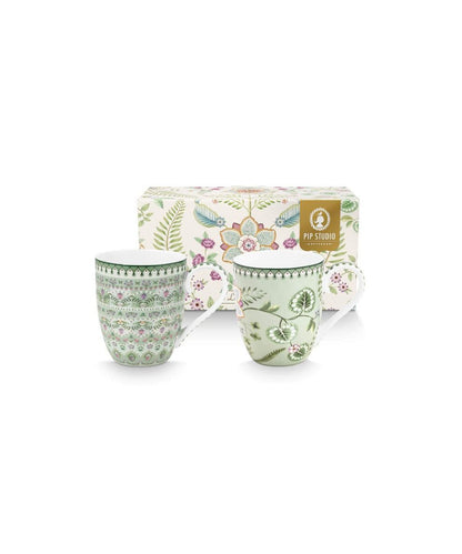 Set/2 Mugs Large Lily & Lotus Light Green (450 ml)
