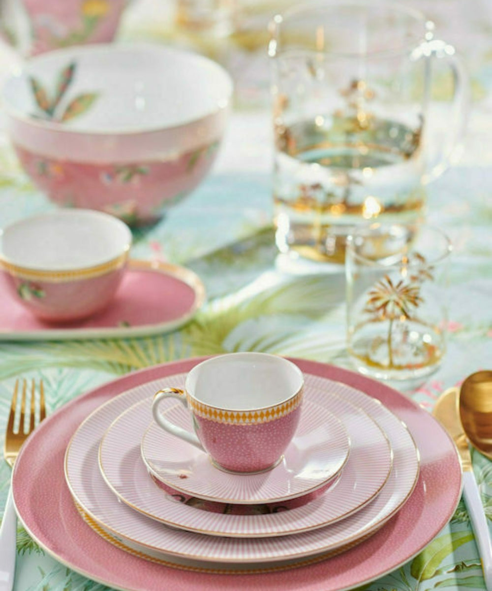 Set/2 Espresso Cups & Saucers La Majorelle Pink (120 ml) - pink porcelain teacup gold trim