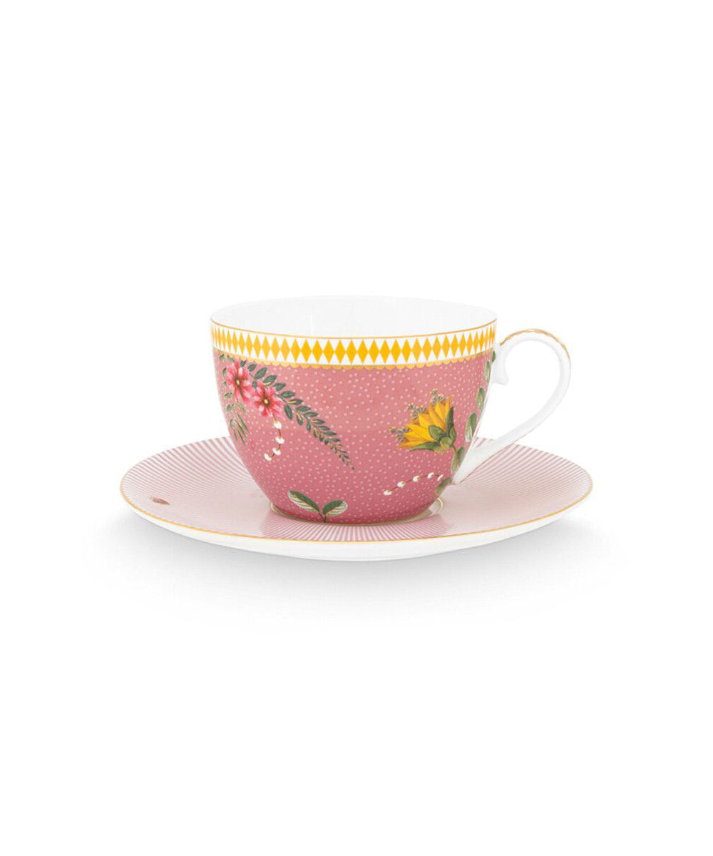 Cup & Saucer La Majorelle Pink (280 ml) - pink porcelain teacup floral design