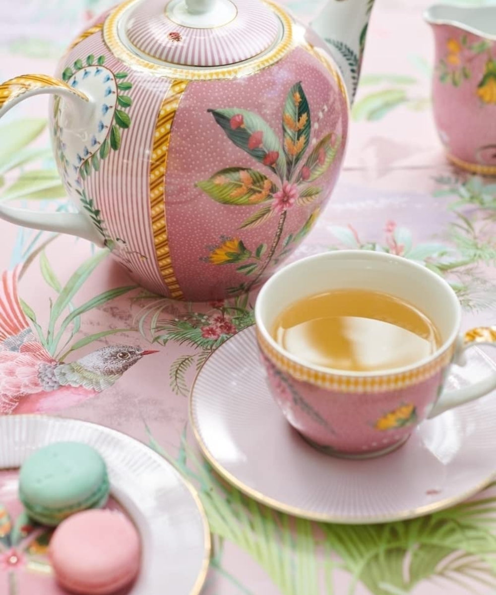Set/2 Cups & Saucers La Majorelle Pink (280 ml) - pink porcelain teapot gold trim