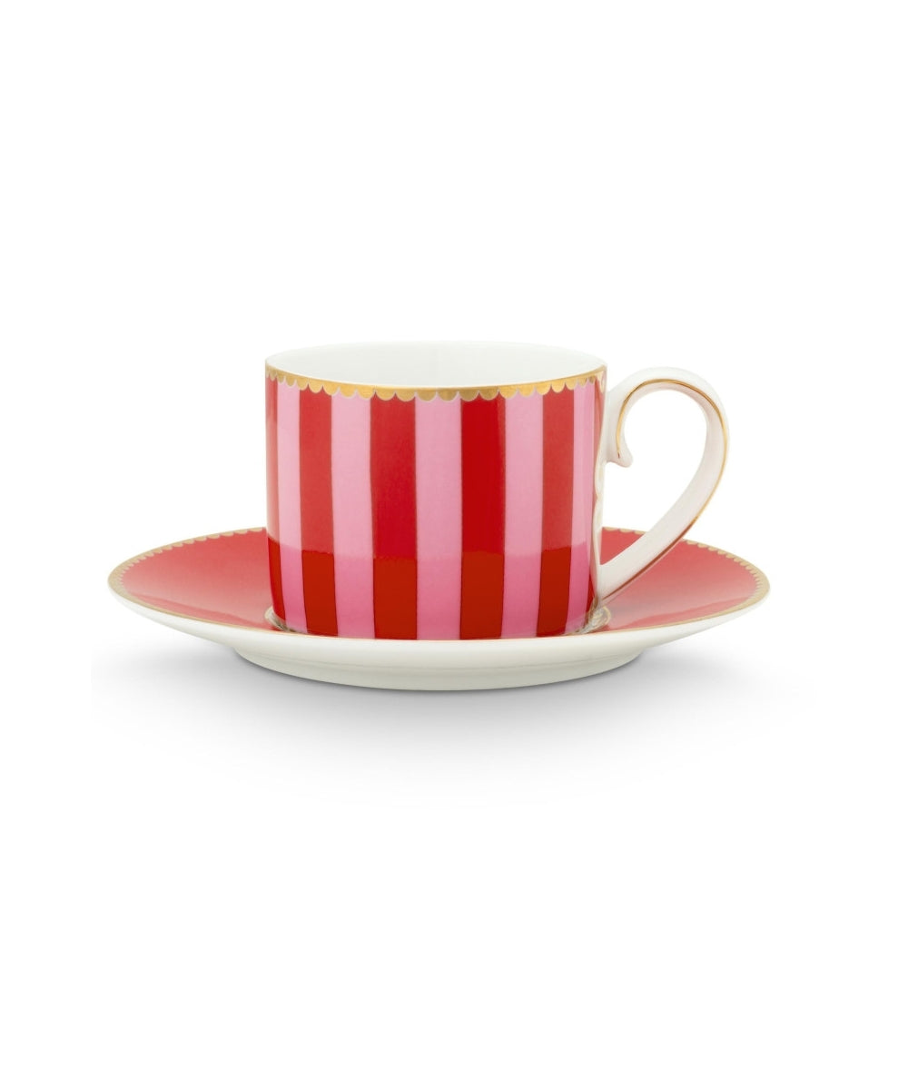 Espresso Cup & Saucer Love Birds Stripes Red-Pink (125 ml) - porcelain espresso cup saucer set