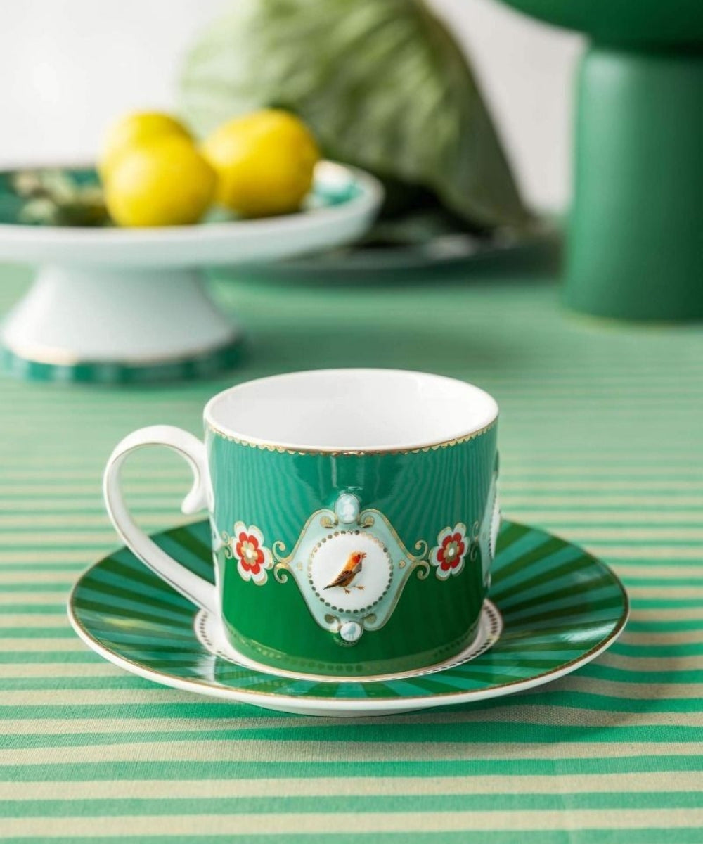 Cup & Saucer Love Birds Medallion Emerald-Green (200 ml)