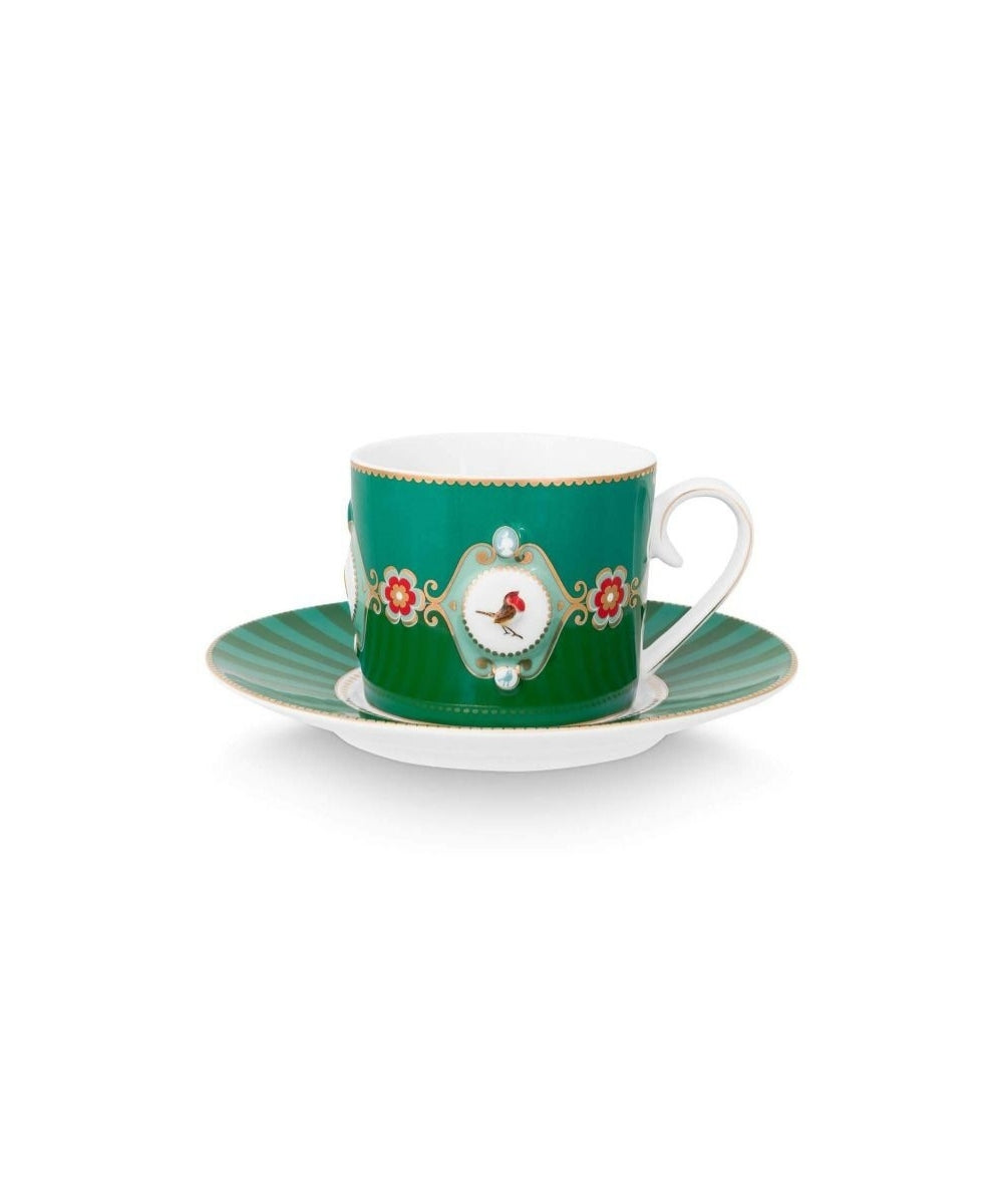 Cup & Saucer Love Birds Medallion Emerald-Green (200 ml)