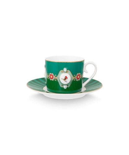Cup & Saucer Love Birds Medallion Emerald-Green (200 ml)