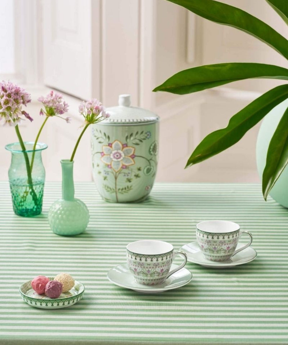 Set/2 Espresso Cups And Saucers Lily & Lotus Light Green (120 ml) - delicate porcelain teacup saucer set